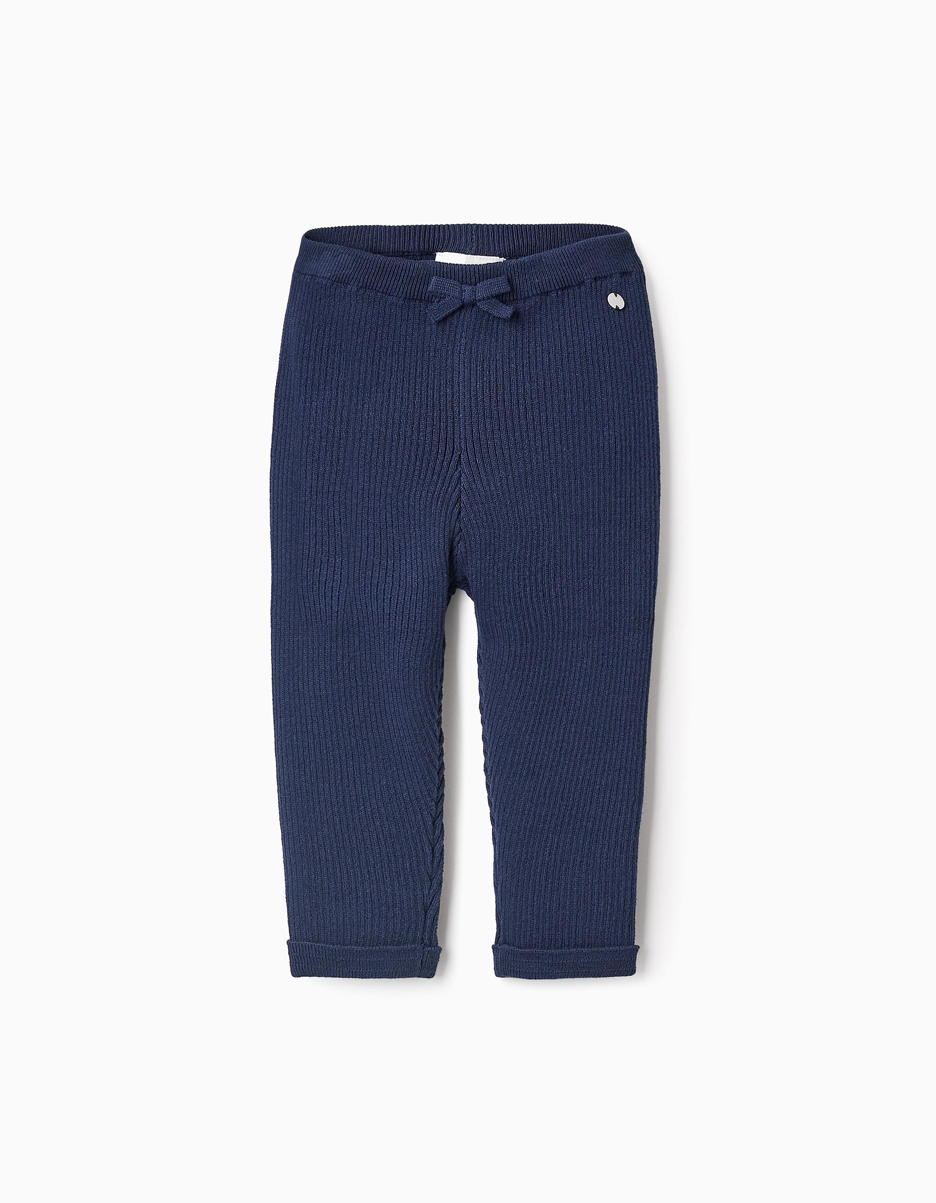 Ribbed Knit Trousers for Baby Girls, Dark Blue