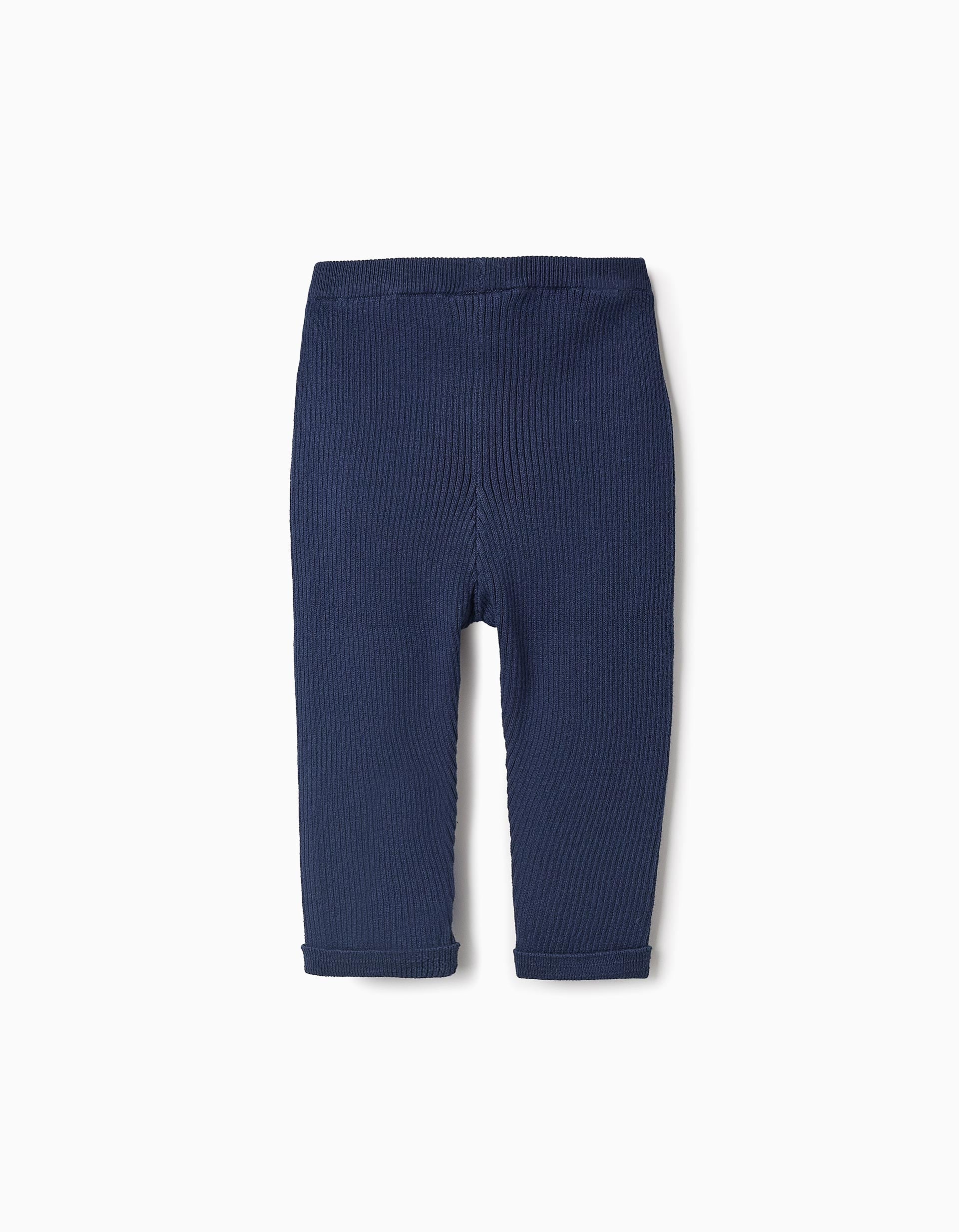 Ribbed Knit Trousers for Baby Girls, Dark Blue