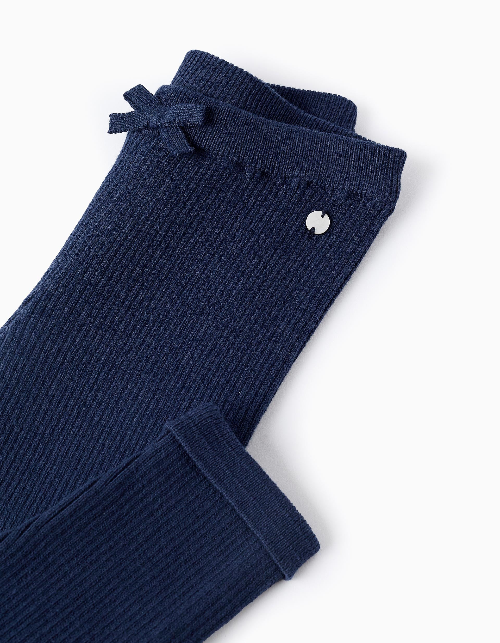 Ribbed Knit Trousers for Baby Girls, Dark Blue