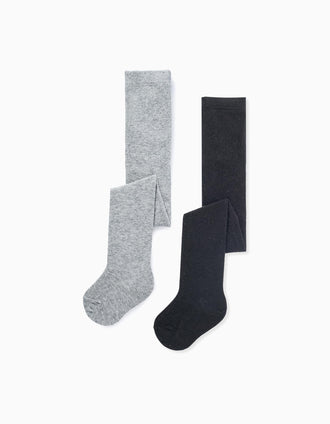 Pack 2 Collants de Malha para Bebé Menina, Cinza/Preto
