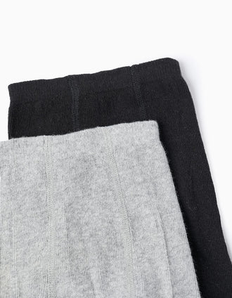 Pack 2 Collants de Malha para Bebé Menina, Cinza/Preto