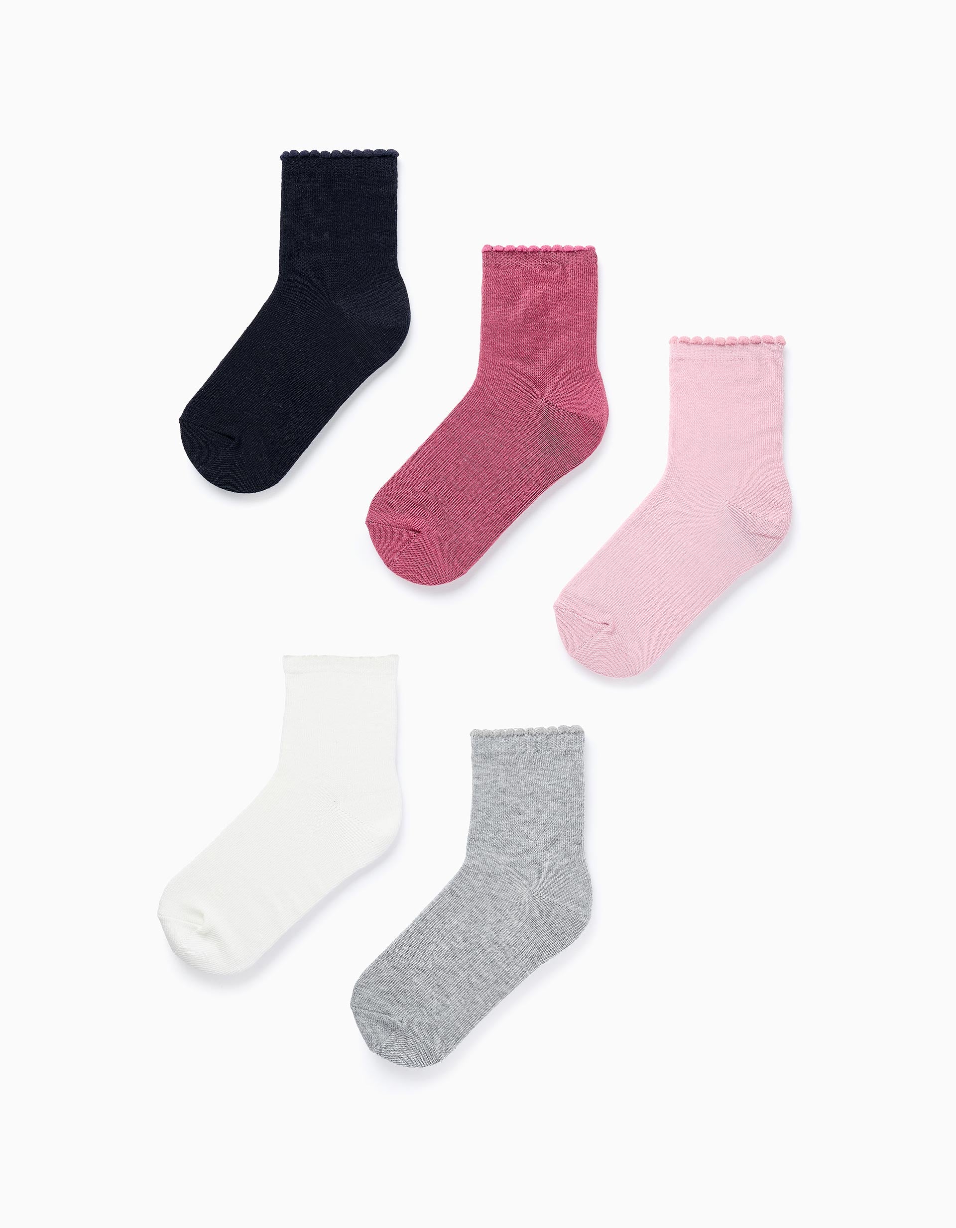 Pack of 5 Pairs of Socks with Wavy Cuff for Girls, Multicolour