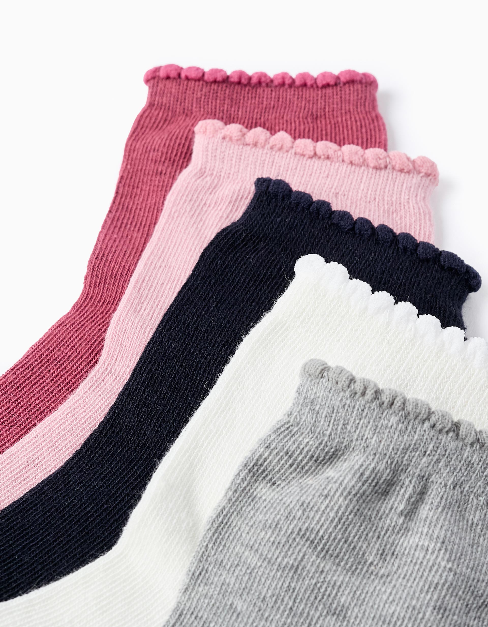 Pack of 5 Pairs of Socks with Wavy Cuff for Girls, Multicolour