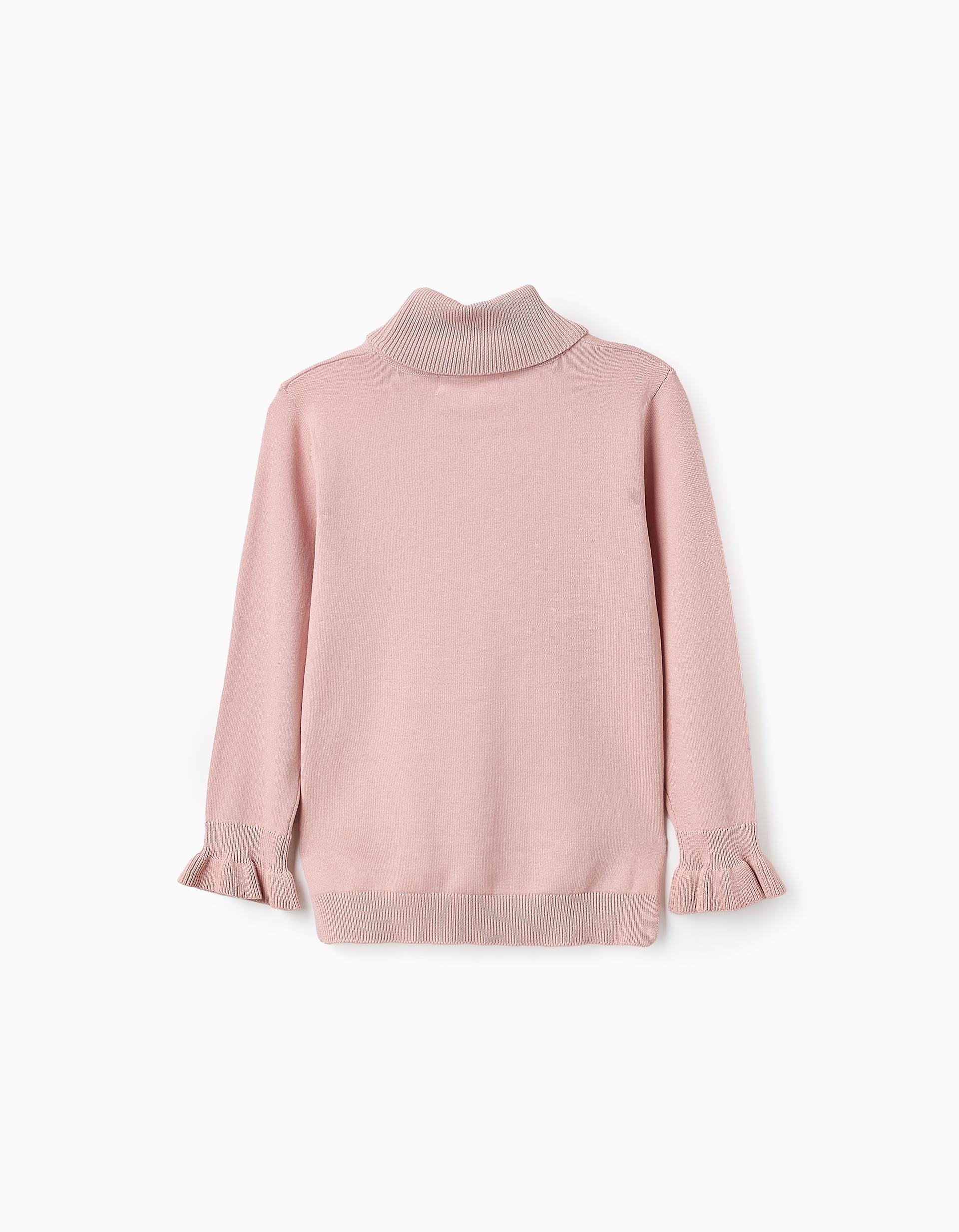 High-neck Jumper with Wavy Cuffs for Girls, Pink