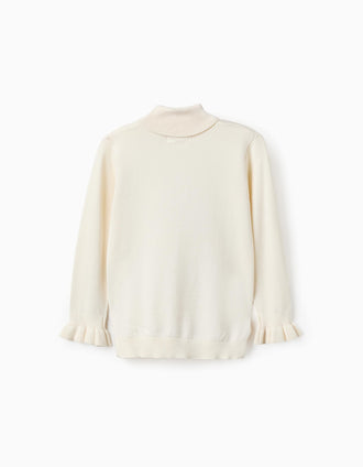 Camisola de Gola alta e Punhos Ondulados para Menina, Branco