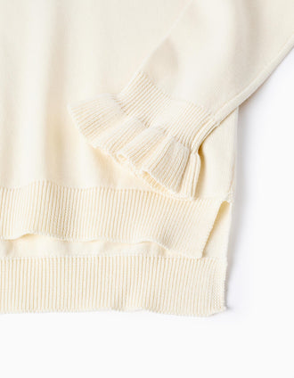 Camisola de Gola alta e Punhos Ondulados para Menina, Branco