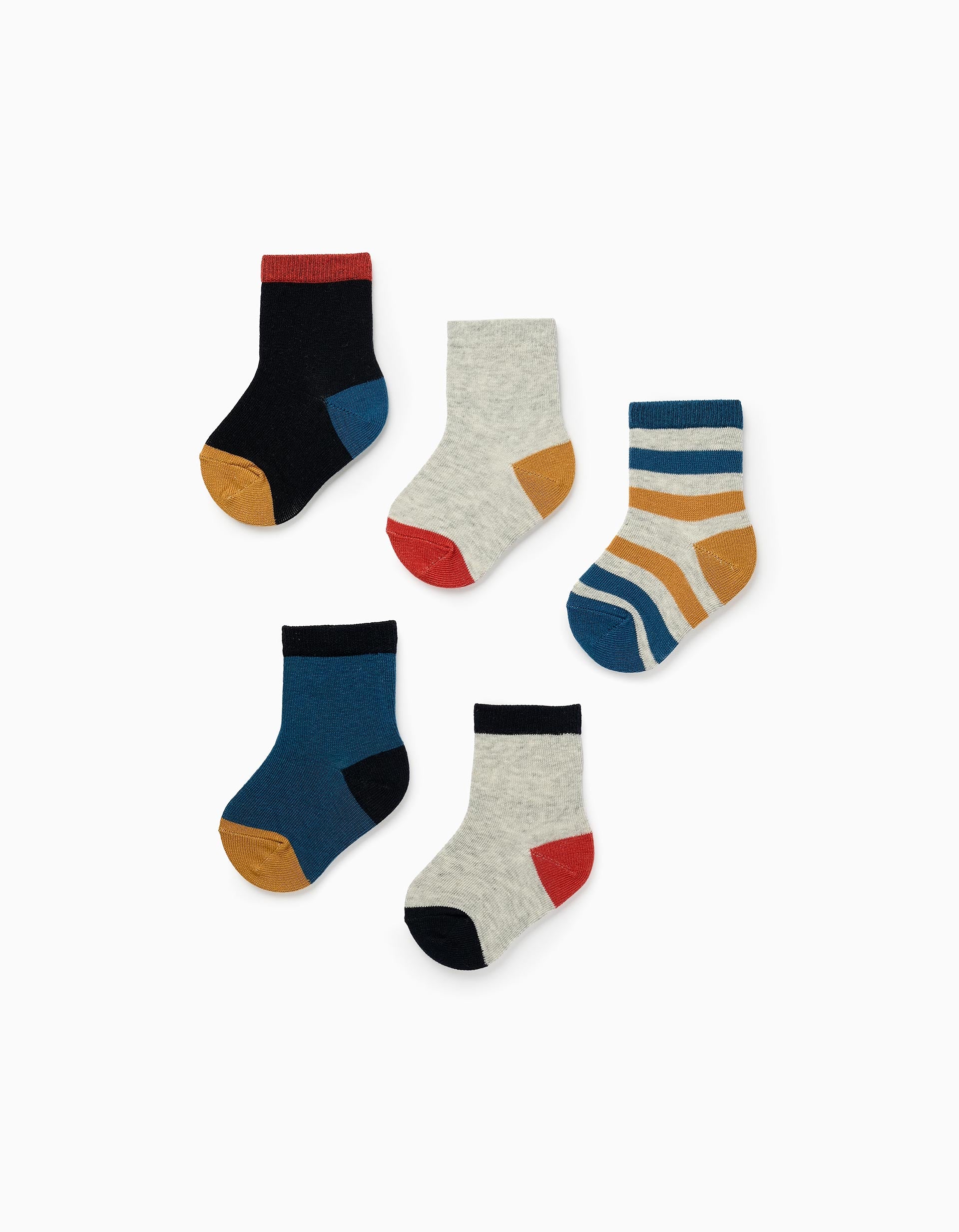 Pack of 5 Pairs of Socks for Baby Boys, multicolour.