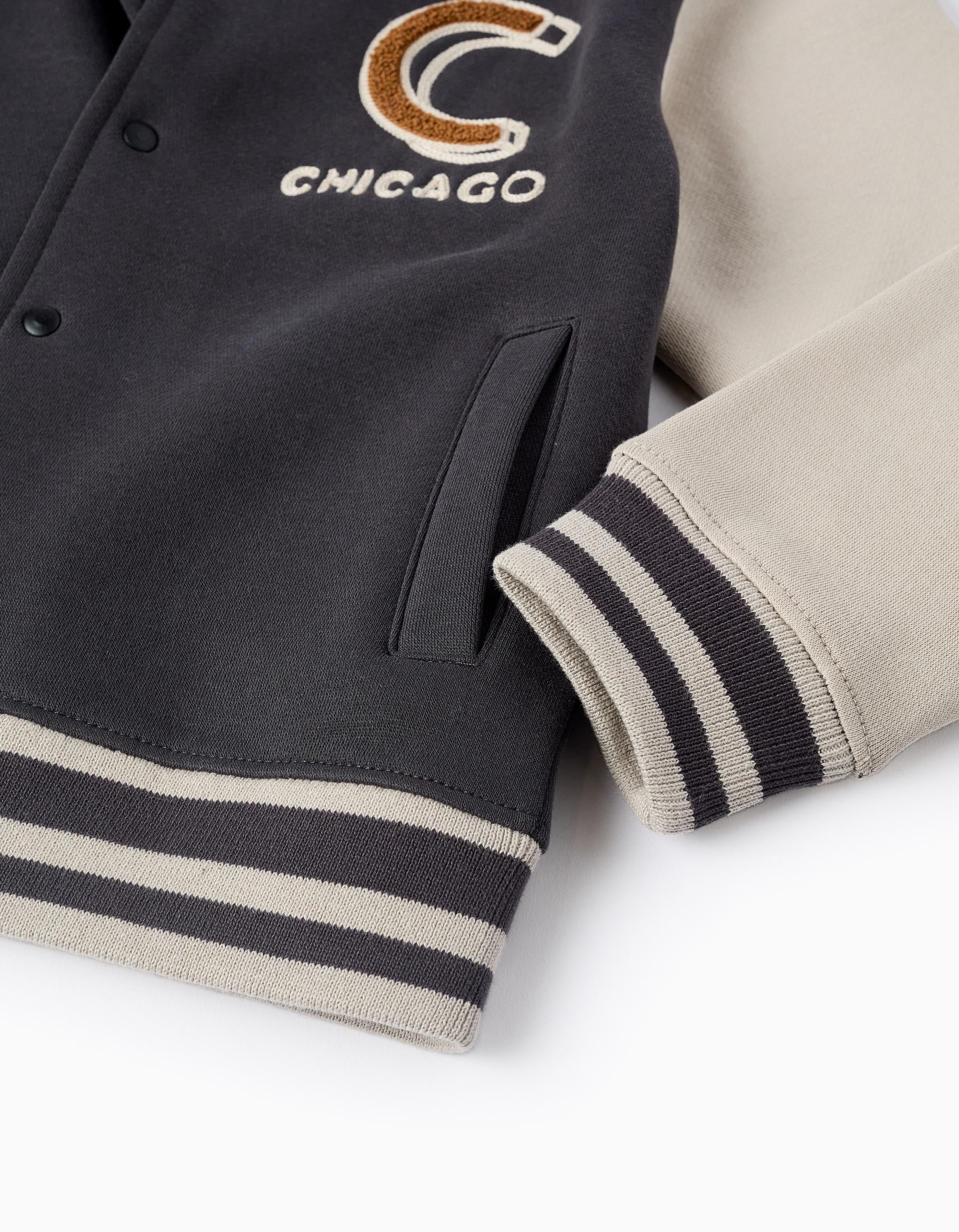 Brushed Bomber Jacket for Boys 'Chicago', Grey/Beige