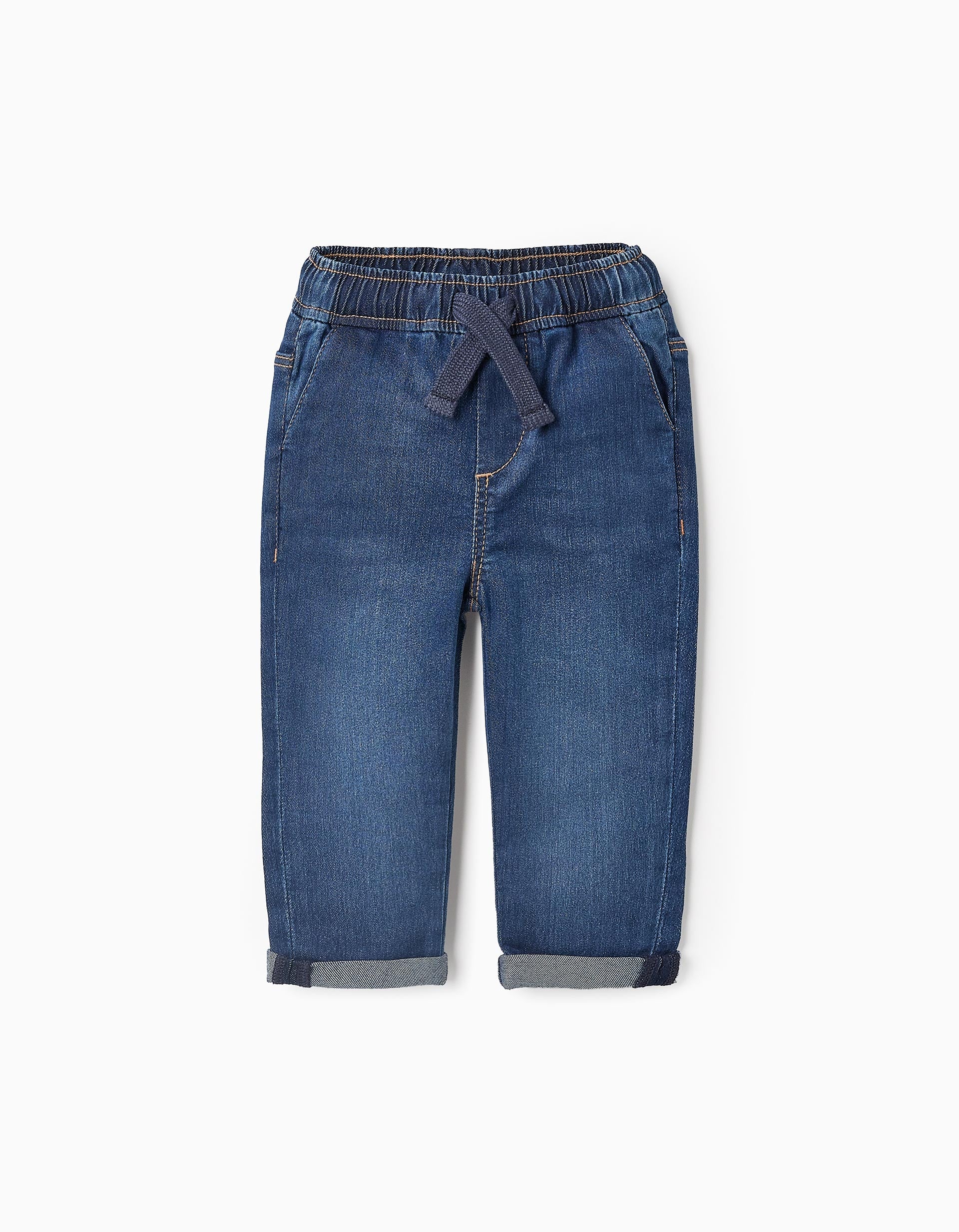 Sporty Denim Trousers for Baby Boys, Dark Blue