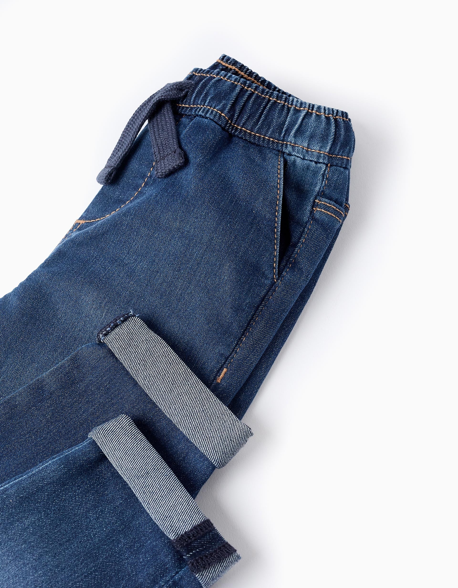 Sporty Denim Trousers for Baby Boys, Dark Blue