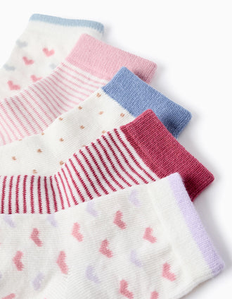 Pack 5 Paires de Chaussettes avec Motif pour Bébé Fille, Rose/Bleu/Lilas