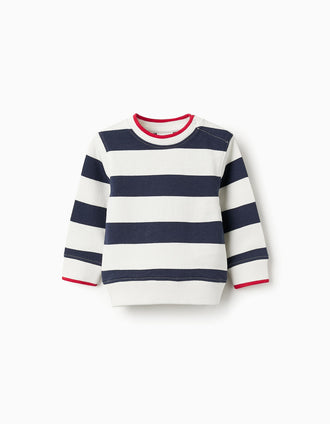 Sudadera a Rayas para Bebé Niño, Blanco/Azul Oscuro