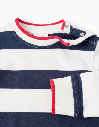 Sudadera a Rayas para Bebé Niño, Blanco/Azul Oscuro