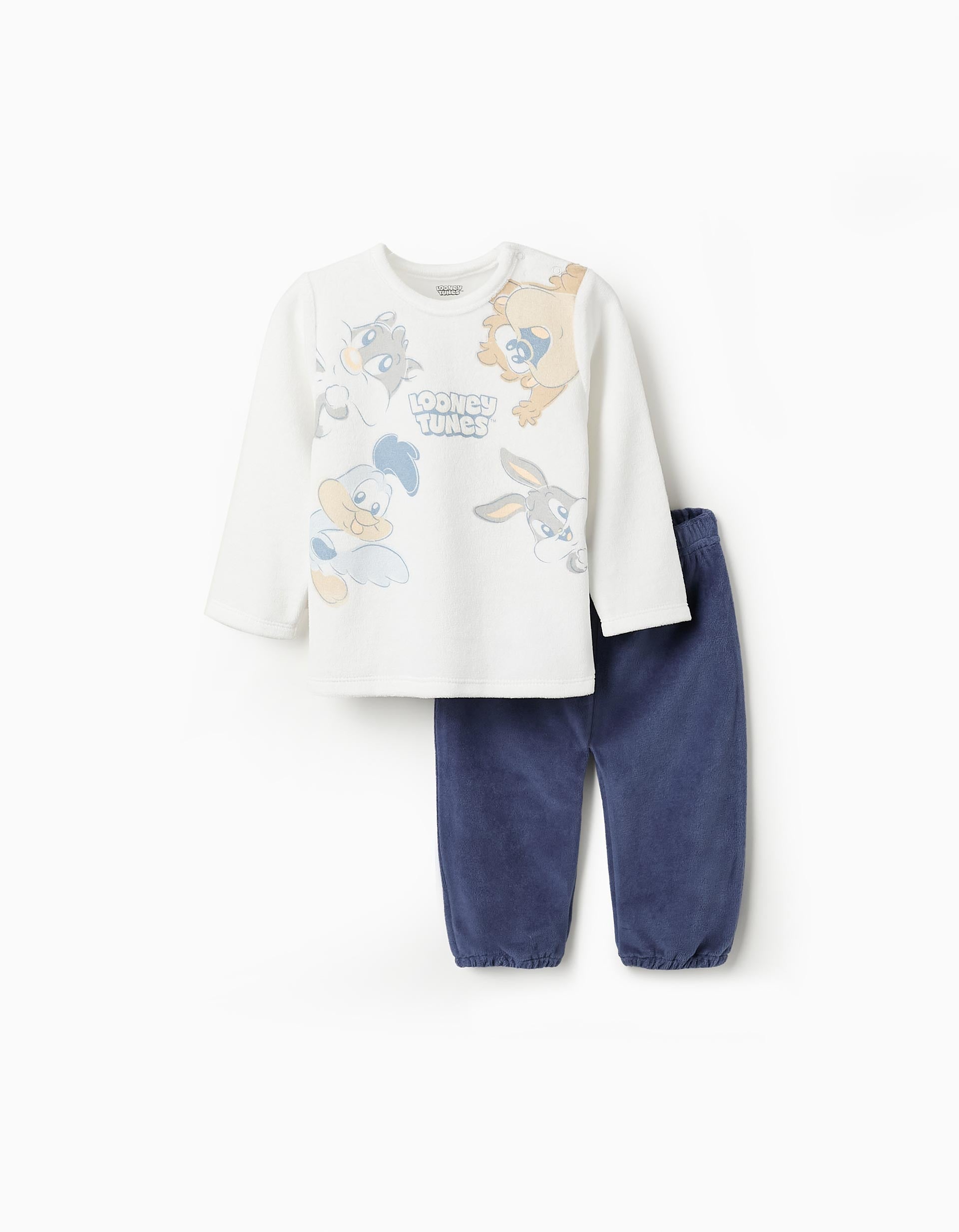 Velour Pyjama for Baby Boys 'Looney Tunes', White/Blue