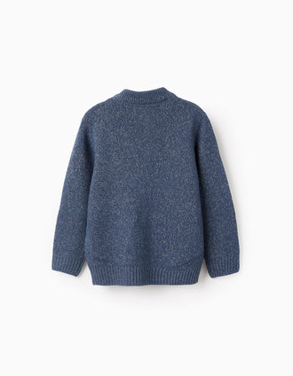 Gilet en Maille avec Fermeture Éclair pour Garçon, Bleu/Blanc