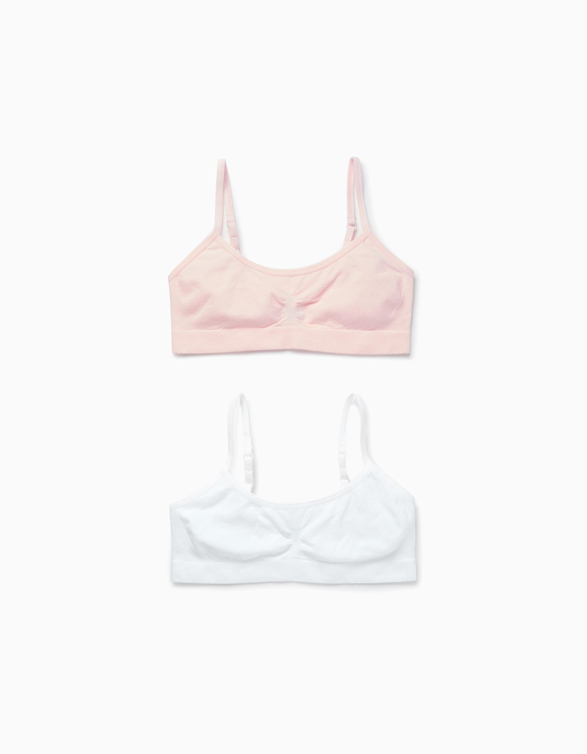 Pack of 2 Microfiber Bras for Girls, White/Pink