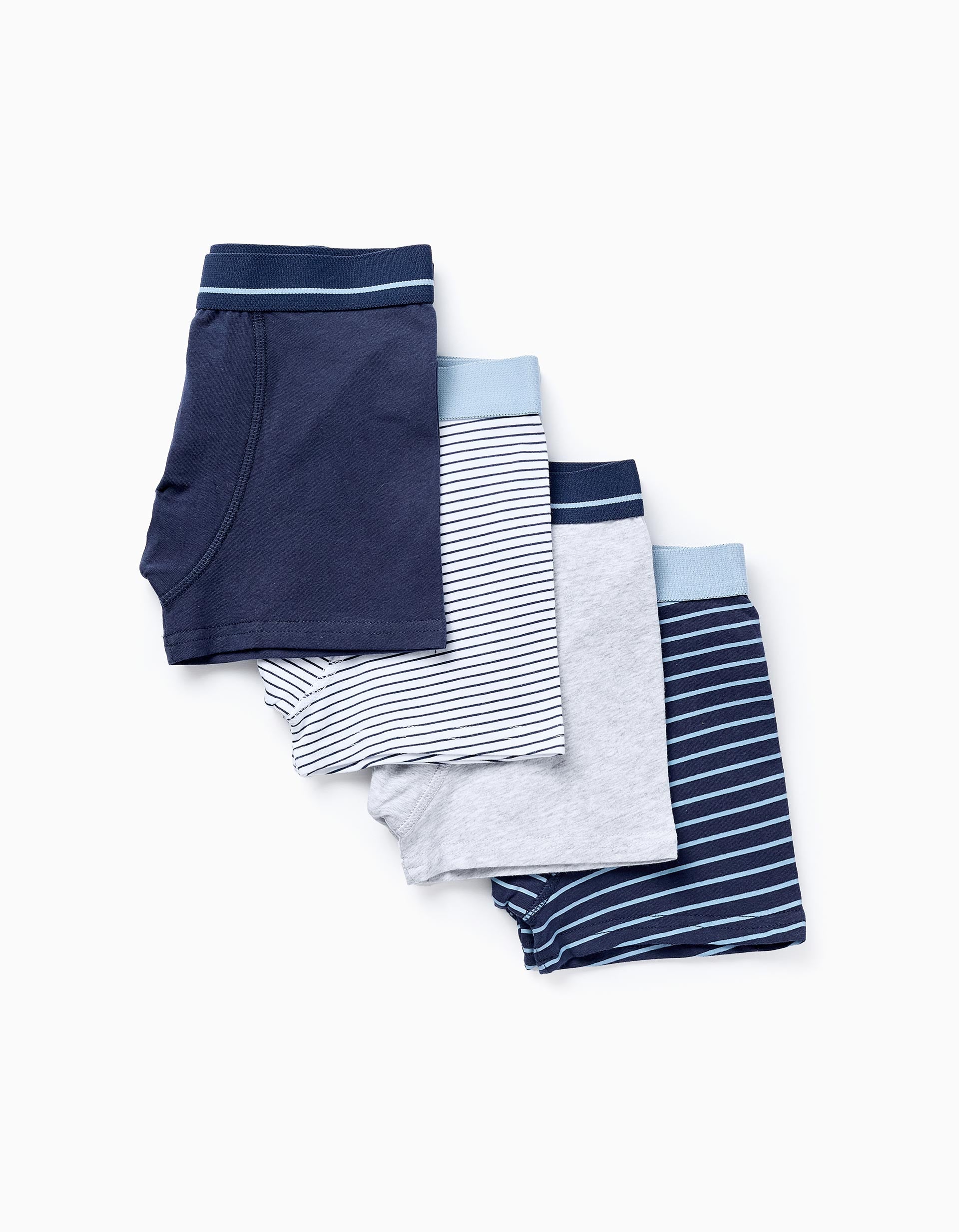 Pack of 4 Boxer Shorts for Boys 'Stripes', Blue/Grey/White