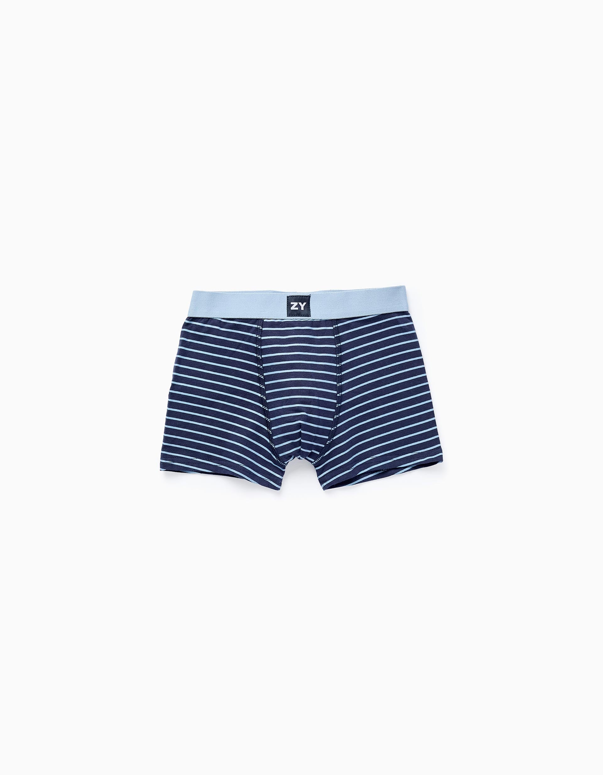 Pack of 4 Boxer Shorts for Boys 'Stripes', Blue/Grey/White