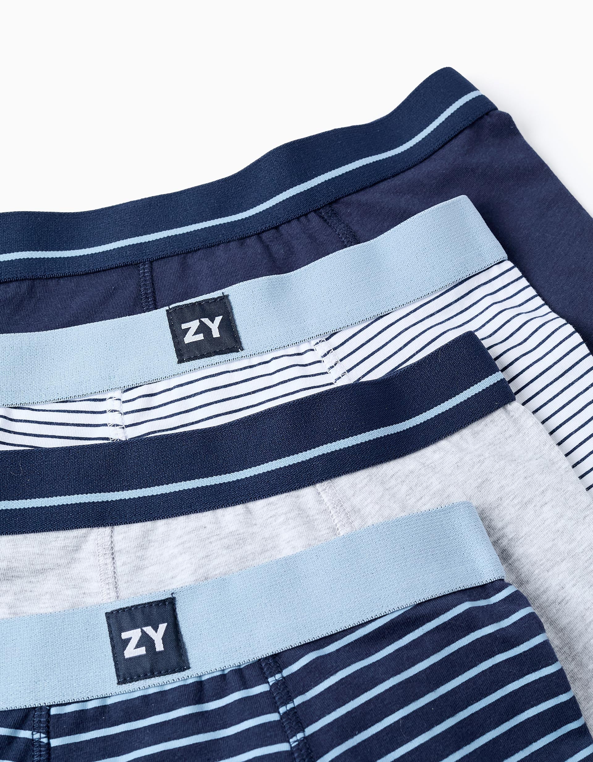 Pack of 4 Boxer Shorts for Boys 'Stripes', Blue/Grey/White