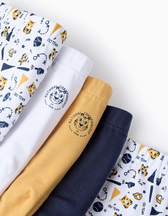 Pack 5 Culottes pour Garçon 'Baseball', Blanc/Bleu/Jaune