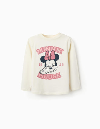 Camiseta de Manga Larga de Algodón para Niña 'Minnie', Beige/Rosa