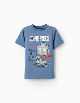 Camiseta de Algodón para Niño 'One Piece', Azul