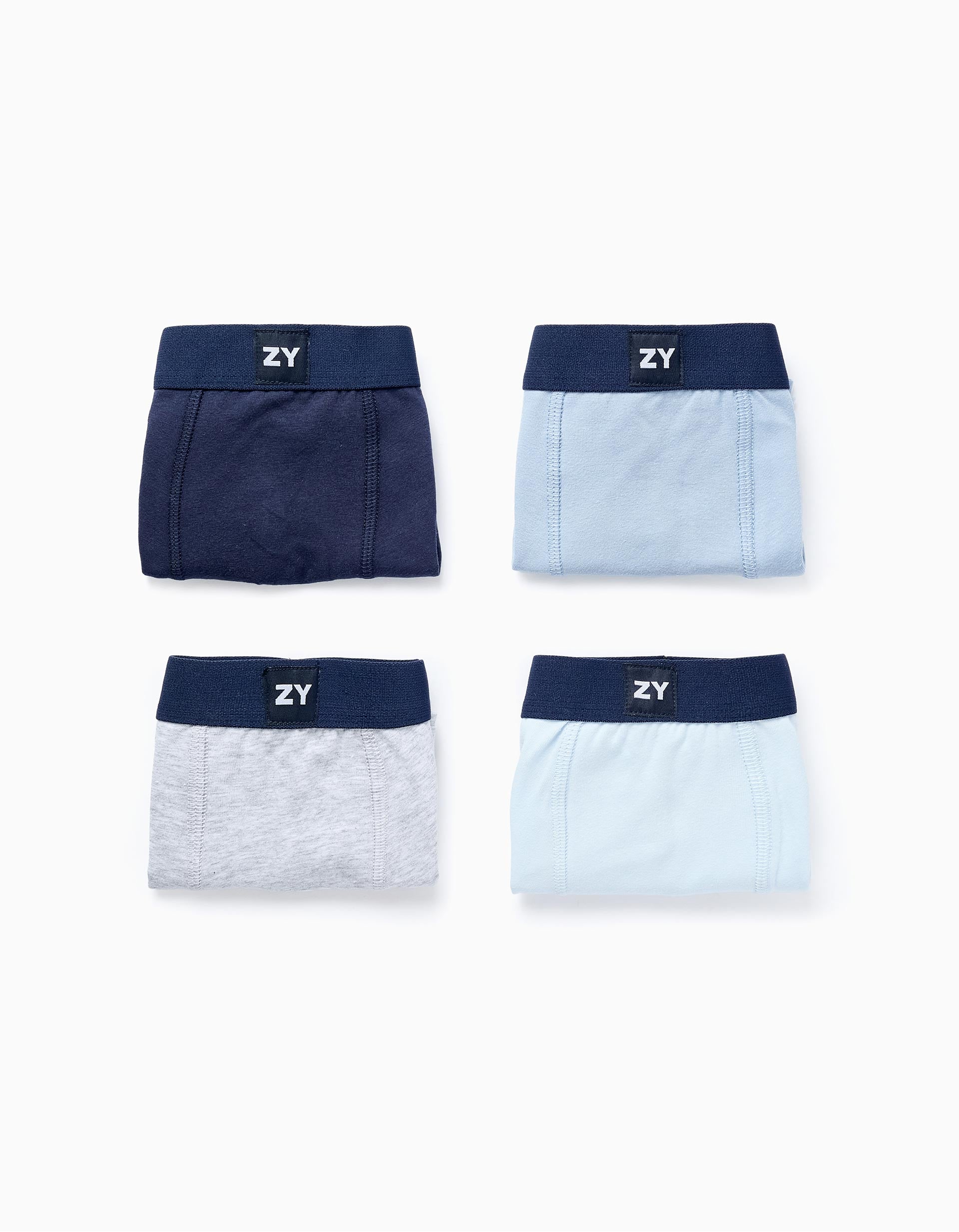 Pack 4 Plain Boxer Shorts for Boys, Blue/Grey