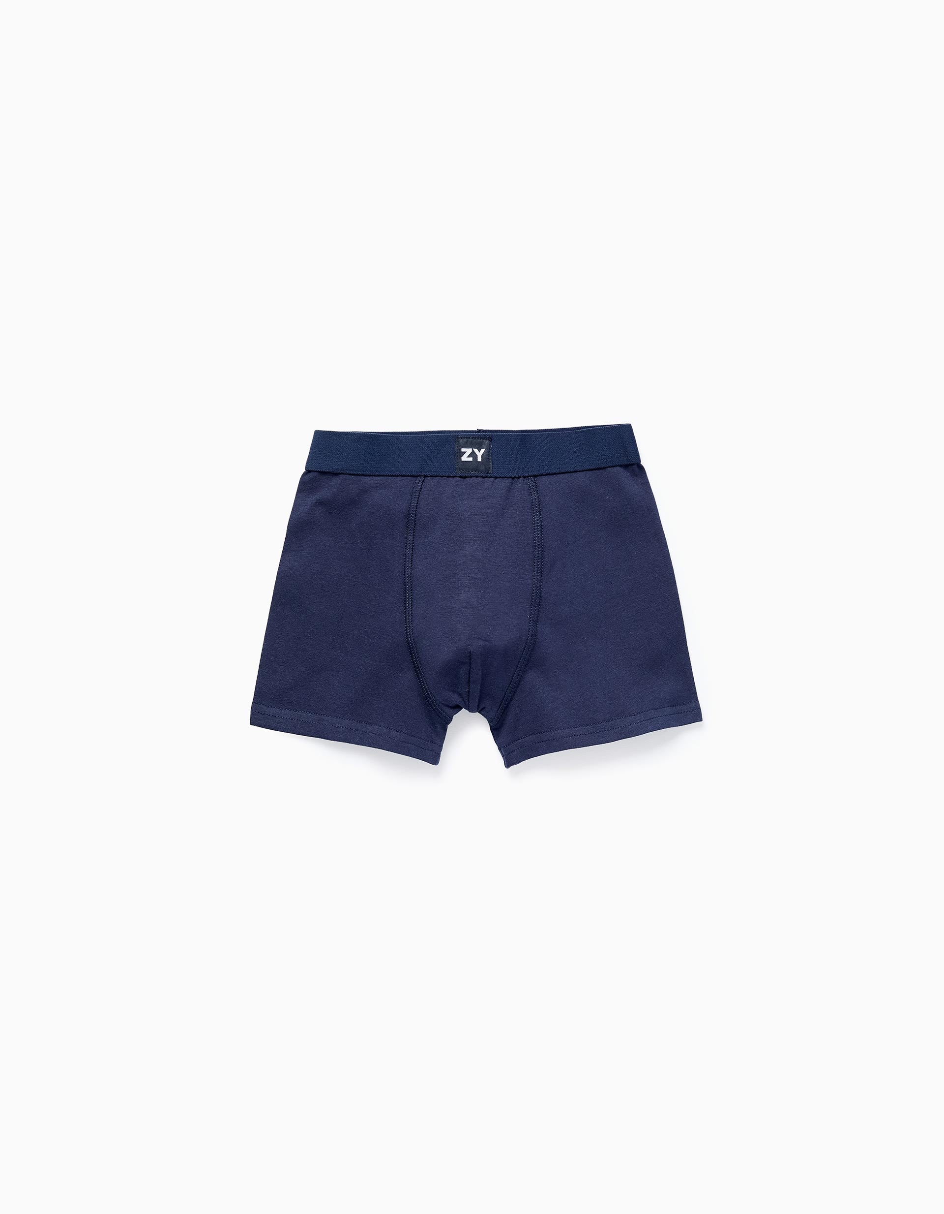 Pack 4 Plain Boxer Shorts for Boys, Blue/Grey