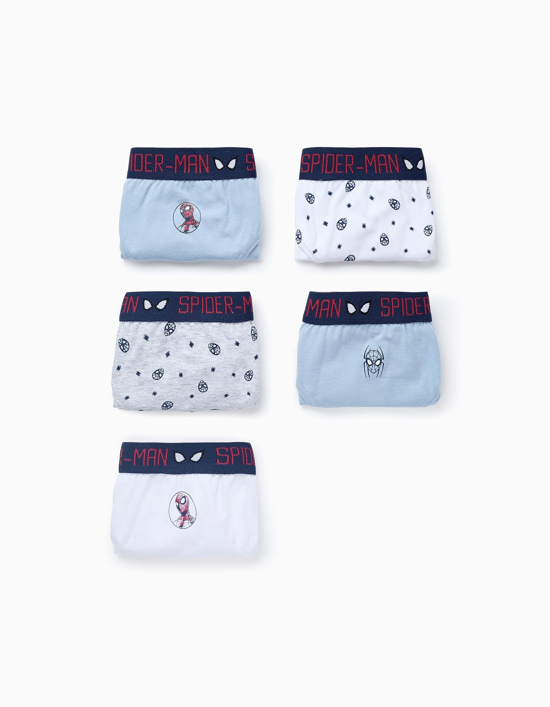 Pack of 5 Briefs for Boys 'Spider-Man', White/Blue/Grey