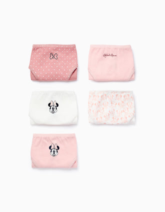 Pack 5 Culottes pour Fille 'Minnie', Rose/Blanc