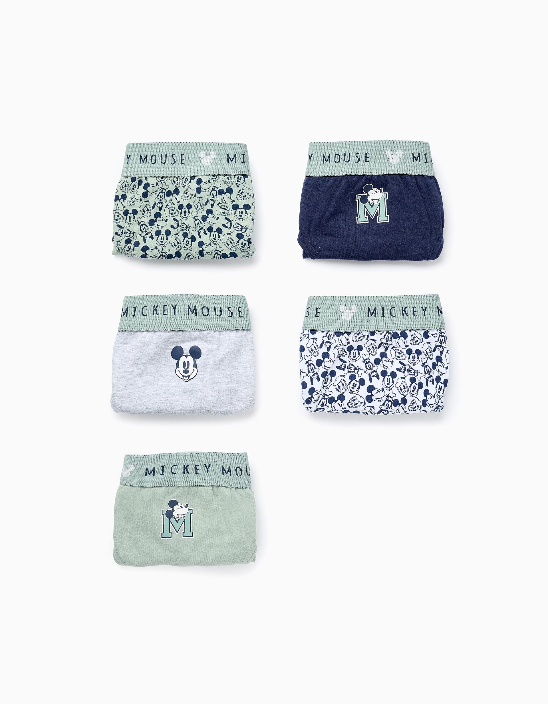 Pack of 5 Briefs for Boys 'Mickey', Green (Blue/Grey)