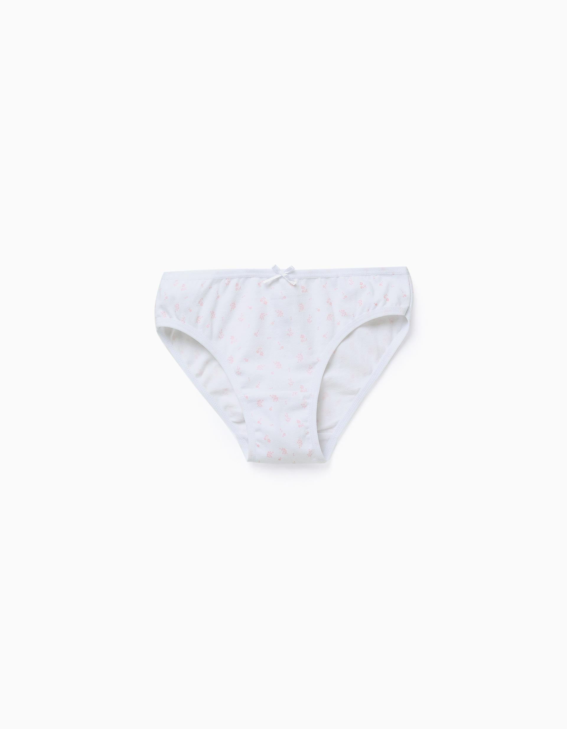 Pack of 5 Briefs for Girls 'Flowers', White/Pink