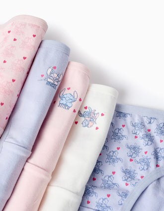 Pack 5 Bragas para Niña 'Stitch', Rosa/Lila/Blanco