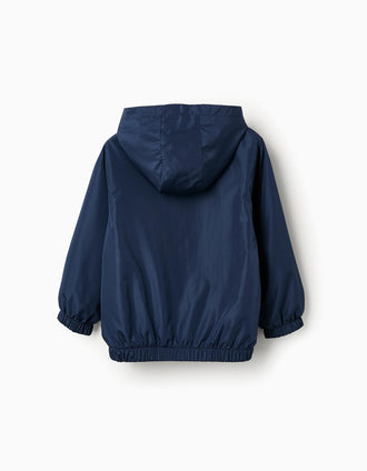 Chaqueta Cortavientos con Capucha para Niño, Azul Oscuro