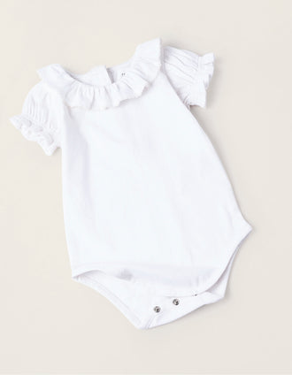 Body + Falda de Peto Vaquero para Recién Nacida, Blanco/Azul