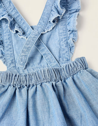 Body + Falda de Peto Vaquero para Recién Nacida, Blanco/Azul