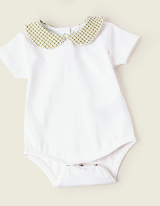 Body + Macacão 2 em 1 de Padrão Vichy para Recém-Nascido, Branco/Verde