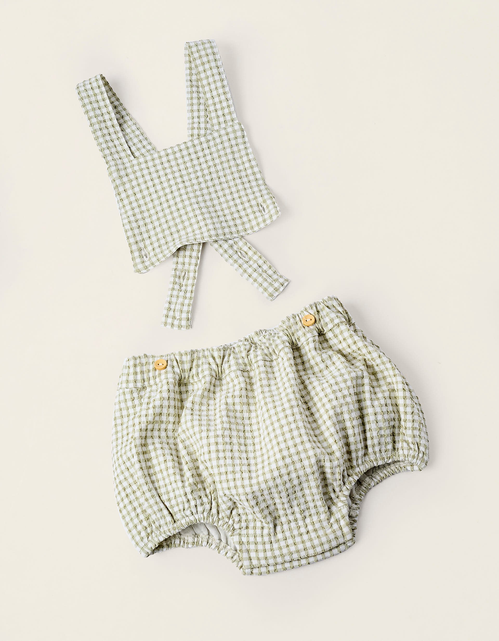 Bodysuit + Gingham Jumpsuit for Newborn Boys, White/Green