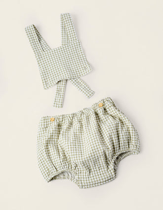 Body + Macacão 2 em 1 de Padrão Vichy para Recém-Nascido, Branco/Verde