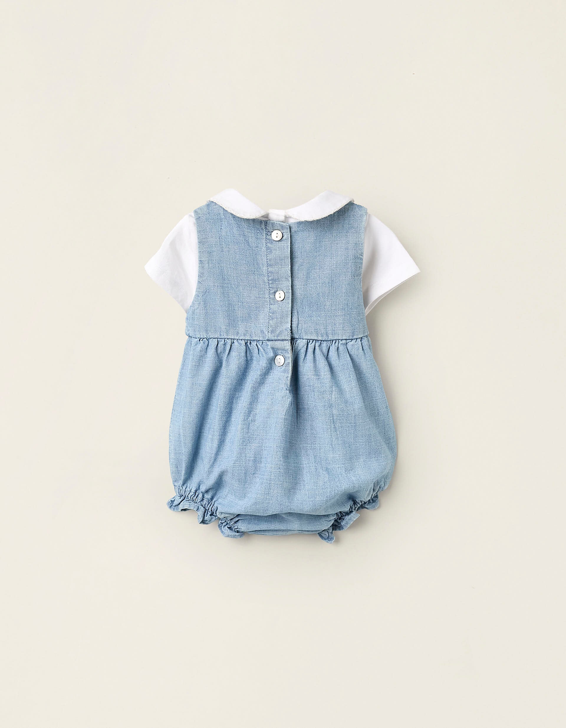 Bodysuit + Denim Jumpsuit for Newborns, White/Blue