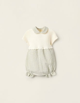 Mono Combinado con Vichy para Recién Nacida, Beige/Verde