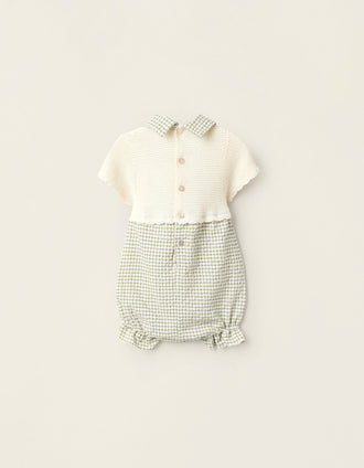 Combi-short Combiné avec Motif Vichy pour Nouveau-Née, Beige/Vert
