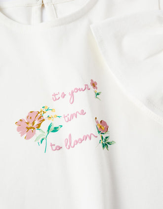Camiseta con Mangas de Volantes para Niña, Blanco