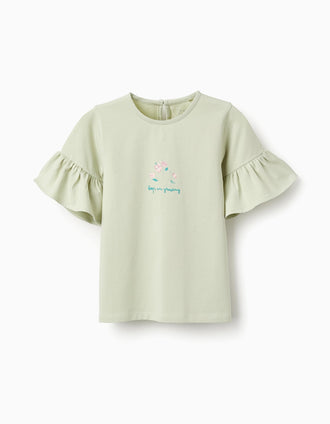 Camiseta con Mangas de Volantes para Niña, Verde