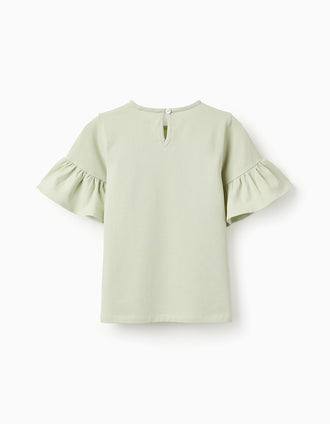 Camiseta con Mangas de Volantes para Niña, Verde