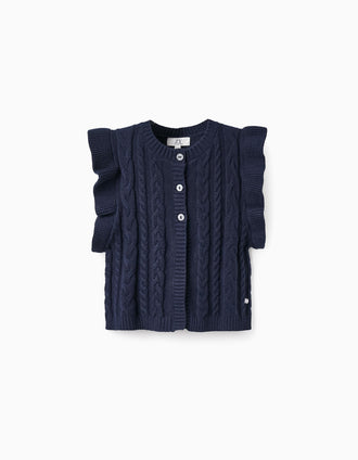 Gilet en Maille avec Volants pour Fille, Bleu Foncé