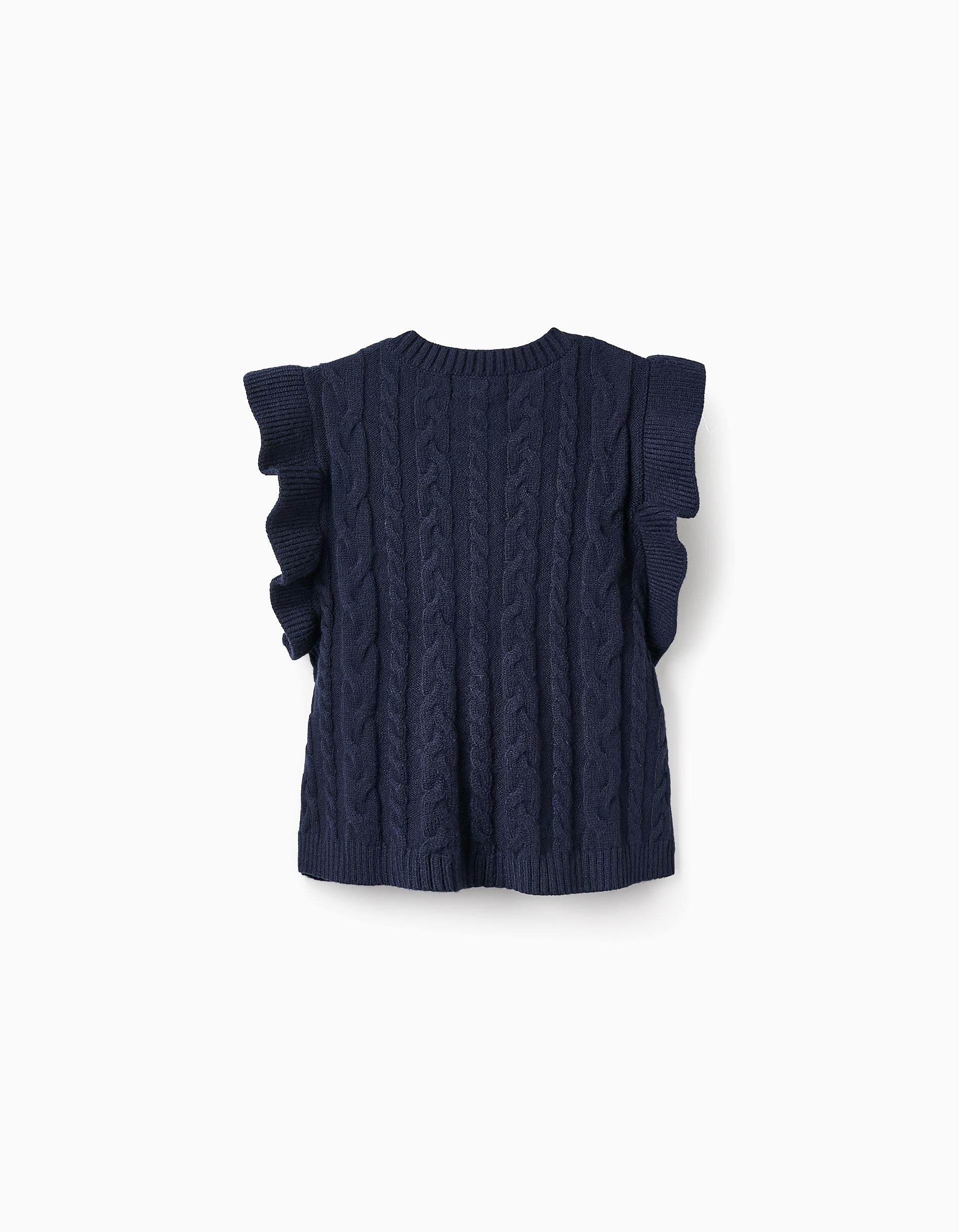 Knitted Frill Waistcoat for Girls, Dark Blue