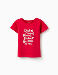 Camiseta de Algodón para Niña 'Oh La La', Rojo