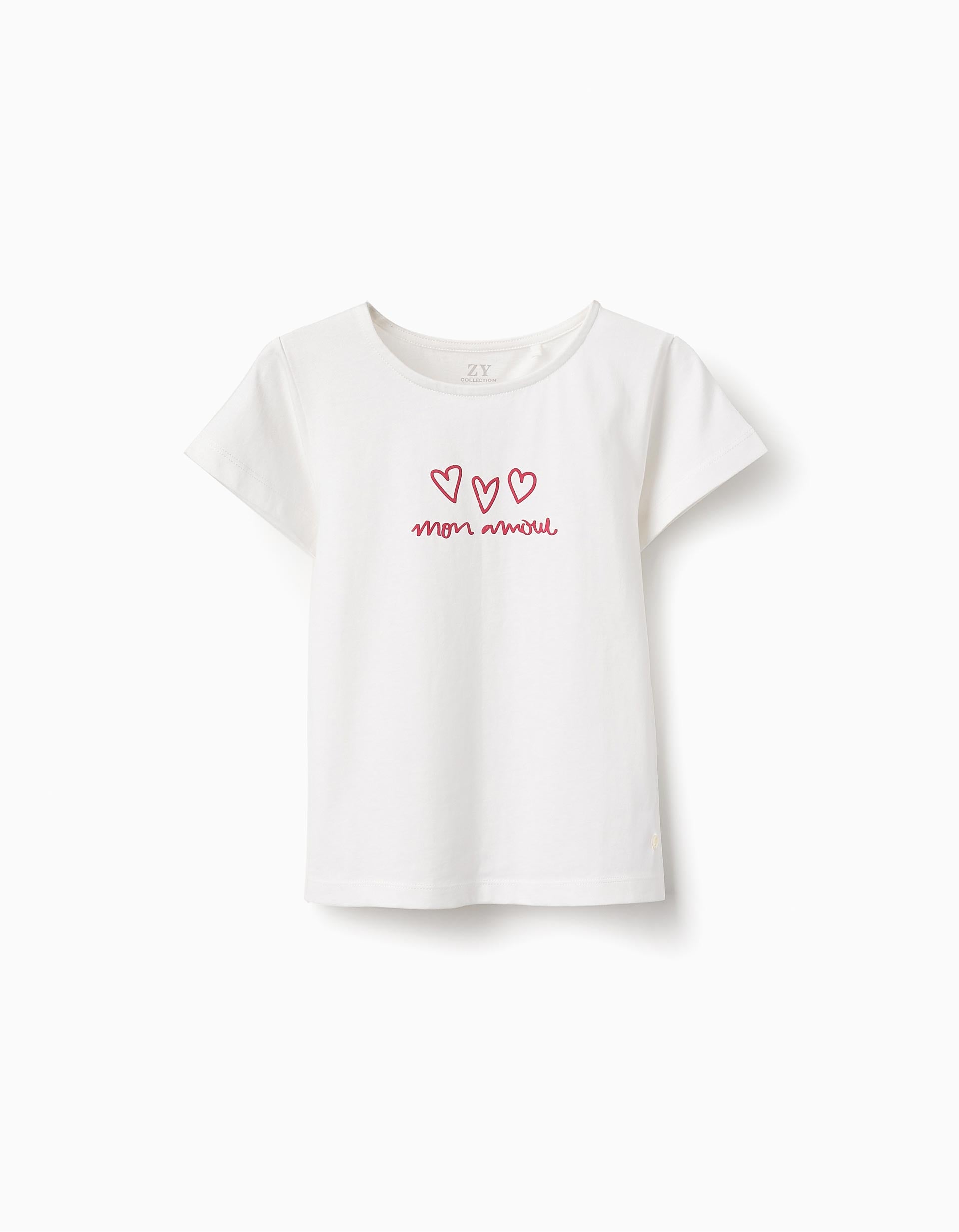 T-shirt de Coton avec Imprimé pour Fille, Blanc/Rouge