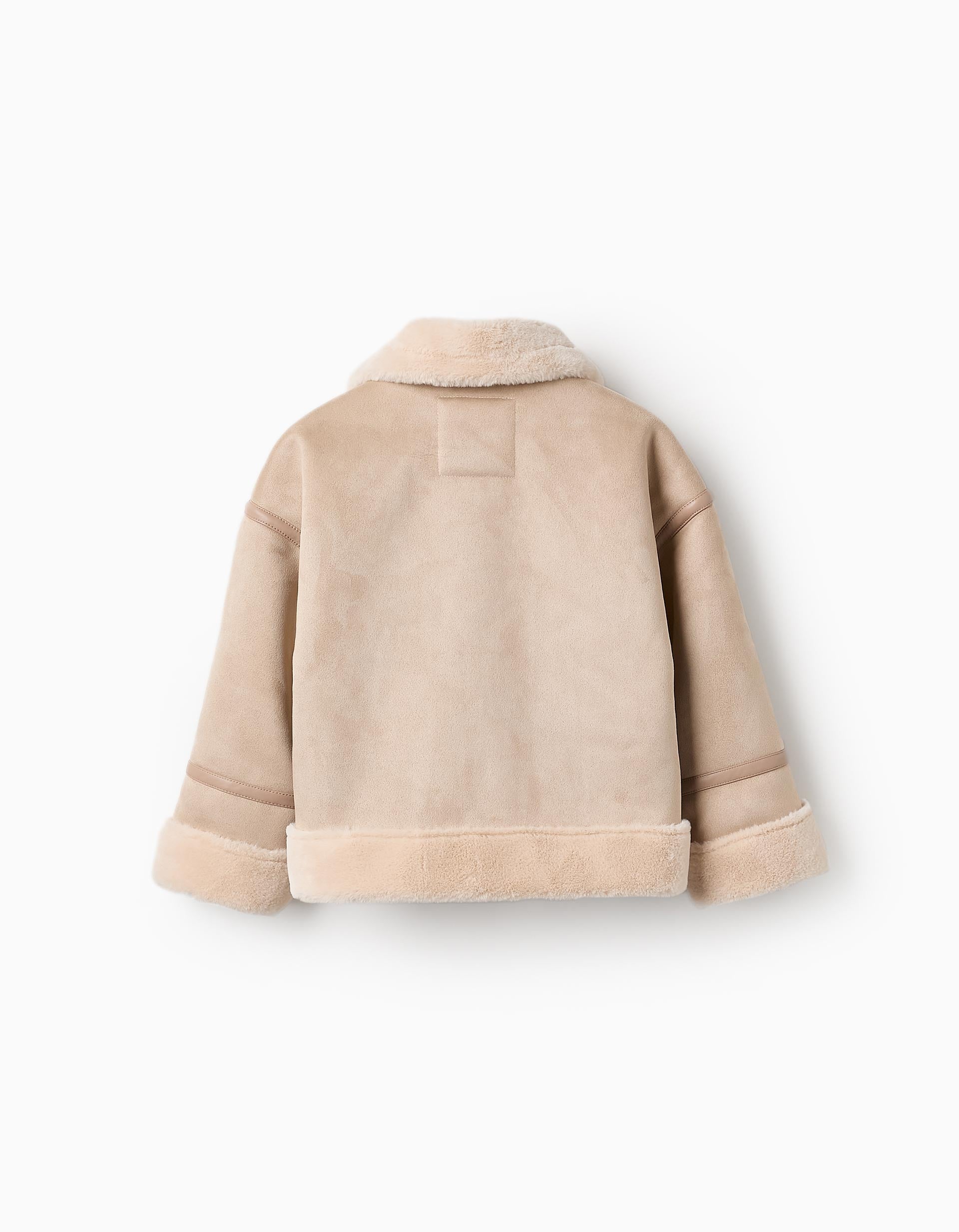 Suedine Hooded Jacket for Girls, Beige